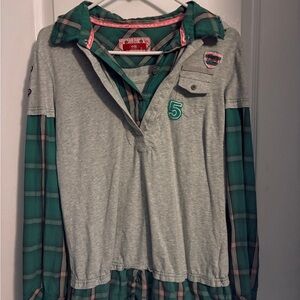 Stylish Gray and Green Plaid Button Down Shirt